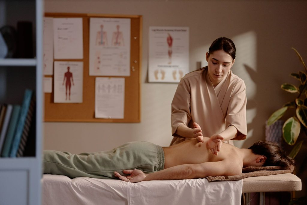 A woman gets a bone graft at a salon.